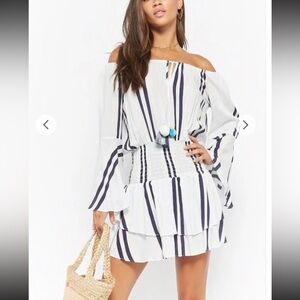 Surf‎ Gypsy Striped Off-Shoulder Dress Vacation Beach Large